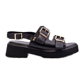 Damensandalen mit Schnallen aus Öko-Leder in Schwarz