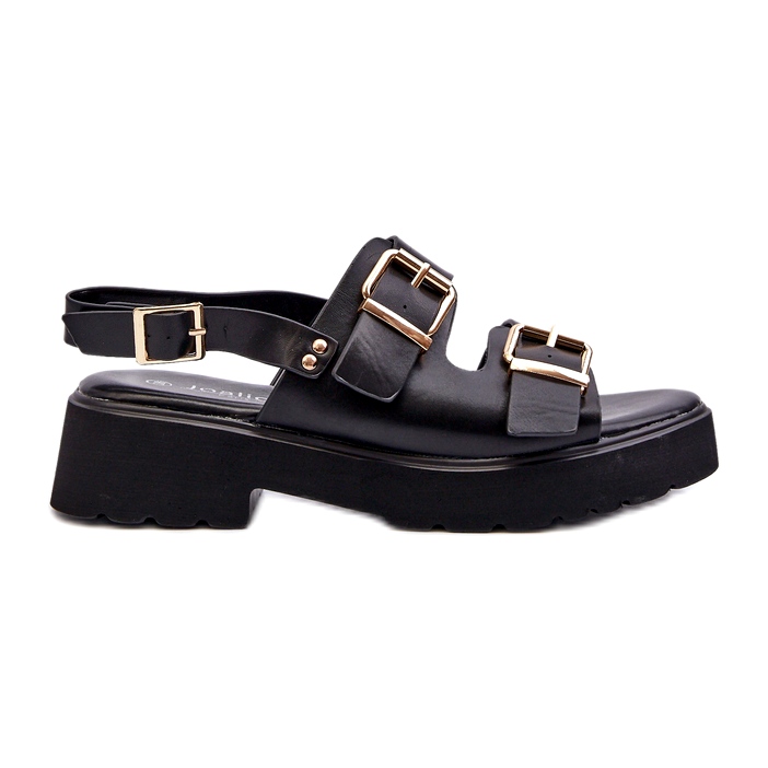 Damensandalen mit Schnallen aus Öko-Leder in Schwarz