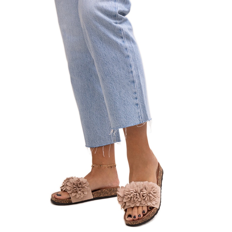 Flip-Flops mit Blumen auf einer Korksohle von Almida beige