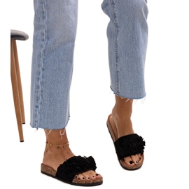 Flip-Flops mit Blumen auf einer Korksohle von Almida schwarz