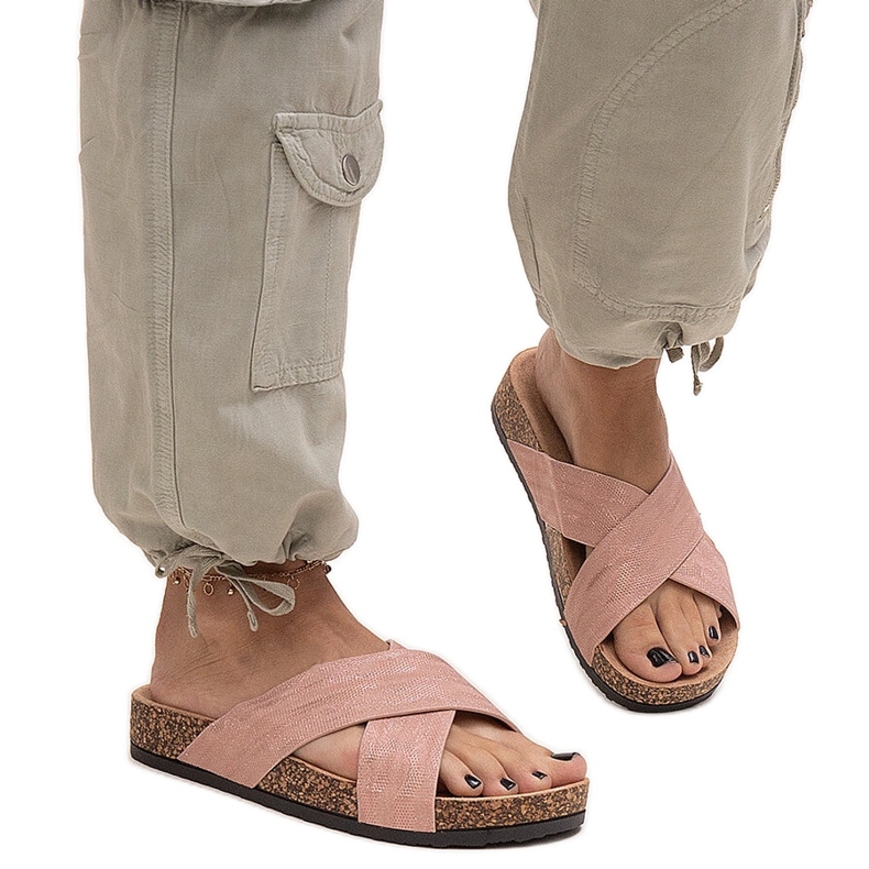 Hausschuhe mit glänzender Ribera-Korksohle rosa