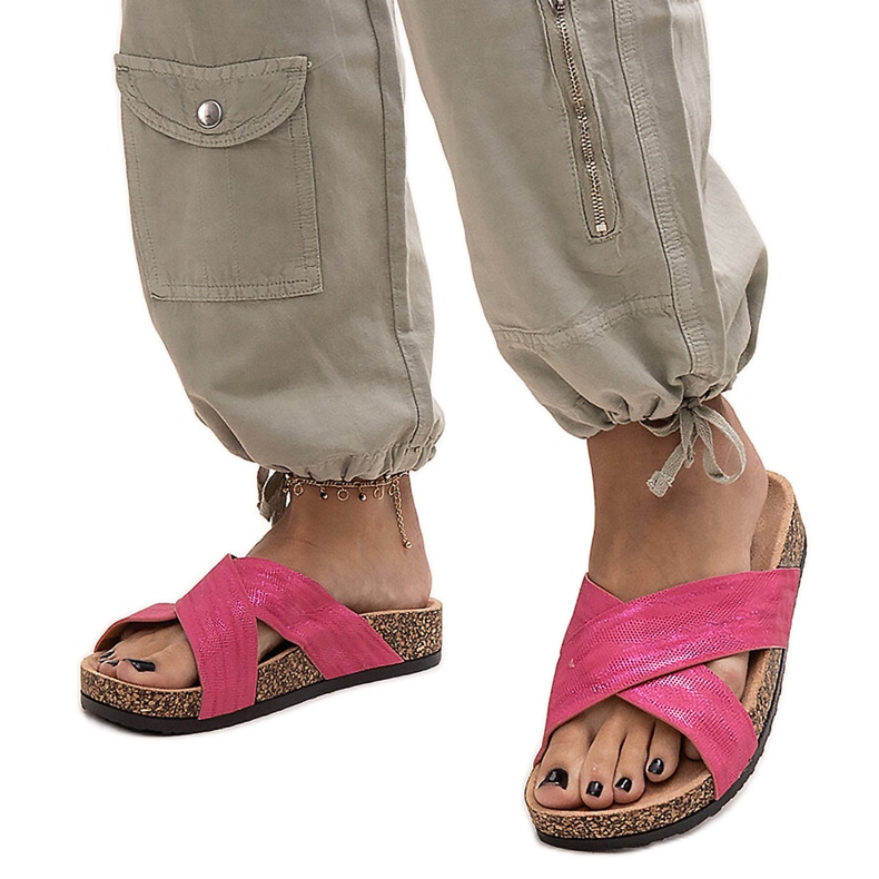 Hausschuhe mit glänzender Ribera-Korksohle rosa