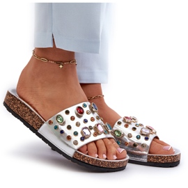 Damen-Flip-Flops mit Verzierungen S.Barski MY122 Silber