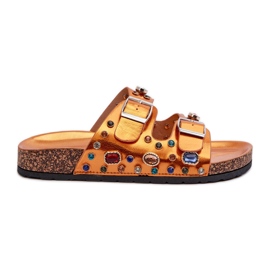 Verzierte Damen-Flip-Flops mit Schnallen S.Barski MY121 Orange golden