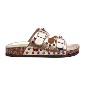 Verzierte Damen-Flip-Flops mit Schnallen S.Barski MY121 Gold golden