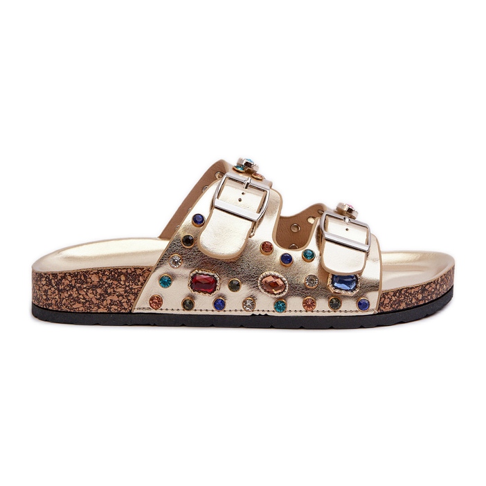 Verzierte Damen-Flip-Flops mit Schnallen S.Barski MY121 Gold golden