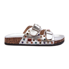 Verzierte Damen-Flip-Flops mit Schnallen S.Barski MY121 Silber