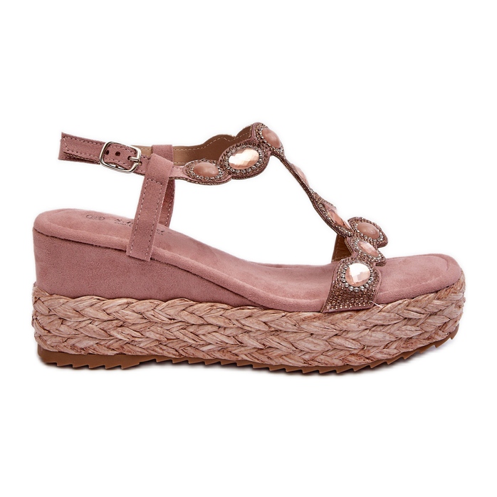 Damen-Keilsandalen mit Zopfmuster S.Barski MY291 Pink rosa