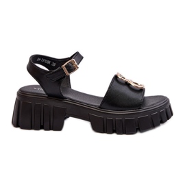 Damen-Ledersandalen mit Goldverzierung, Schwarz Vinceza 7910