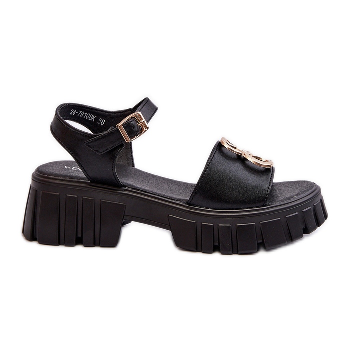 Damen-Ledersandalen mit Goldverzierung, Schwarz Vinceza 7910