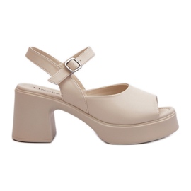Damen-Leder-High-Heel-Sandalen Vinceza 66627 Beige