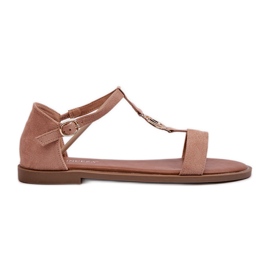 Flache Damensandalen mit Goldverzierung Vinceza 17321 Beige