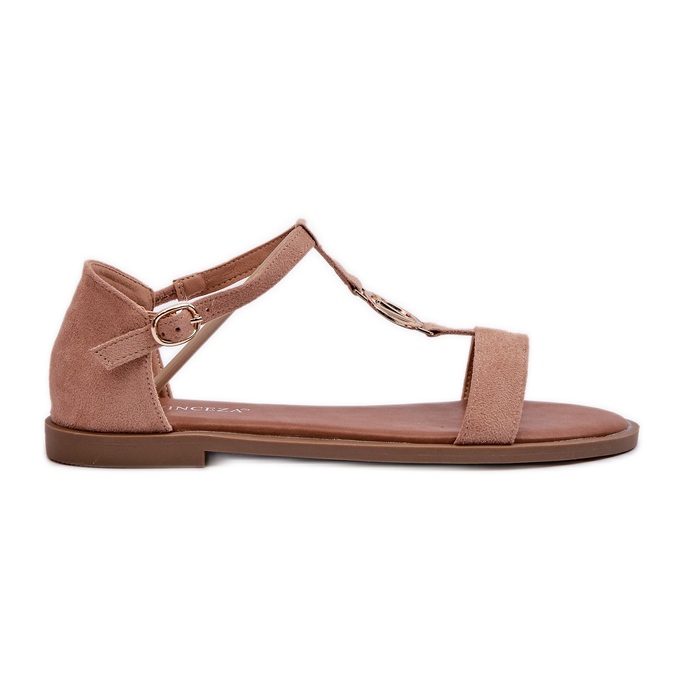 Flache Damensandalen mit Goldverzierung Vinceza 17321 Beige