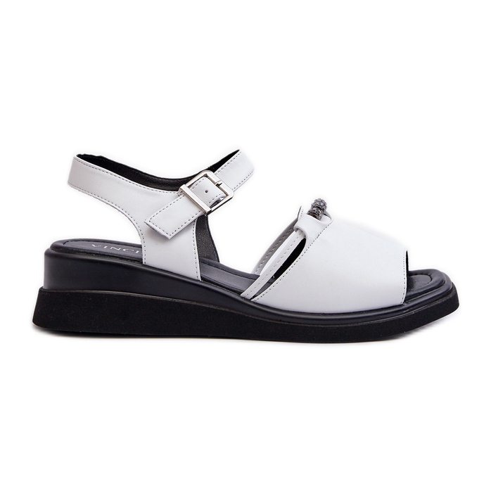 Damen-Leder-Keilsandalen Vinceza 66624 Weiß