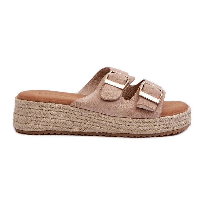Damen-Flip-Flops mit geflochtenem Öko-Wildleder in Beige Zaloemi