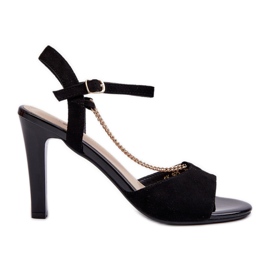 Damensandalen mit hohem Absatz, Öko-Wildleder mit Kette, Sergio Leone SK925, Schwarz