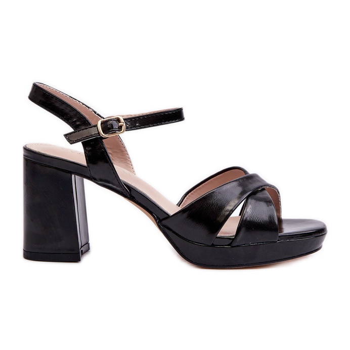 Damen-Sandalen mit hohem Absatz, Öko-Leder, Schwarz, Jatine