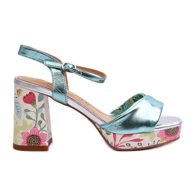 S.Barski Damen-Sandalen mit hohem Absatz und Blumenmuster D&amp;A CR980 Blau