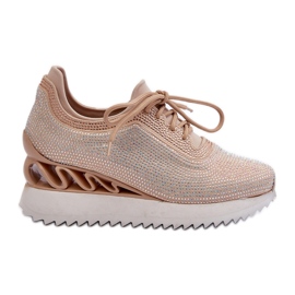 S.Barski Damen-Sneaker mit Keilabsatz, verziert mit Zirkonen D&amp;A MR38-377 Beige