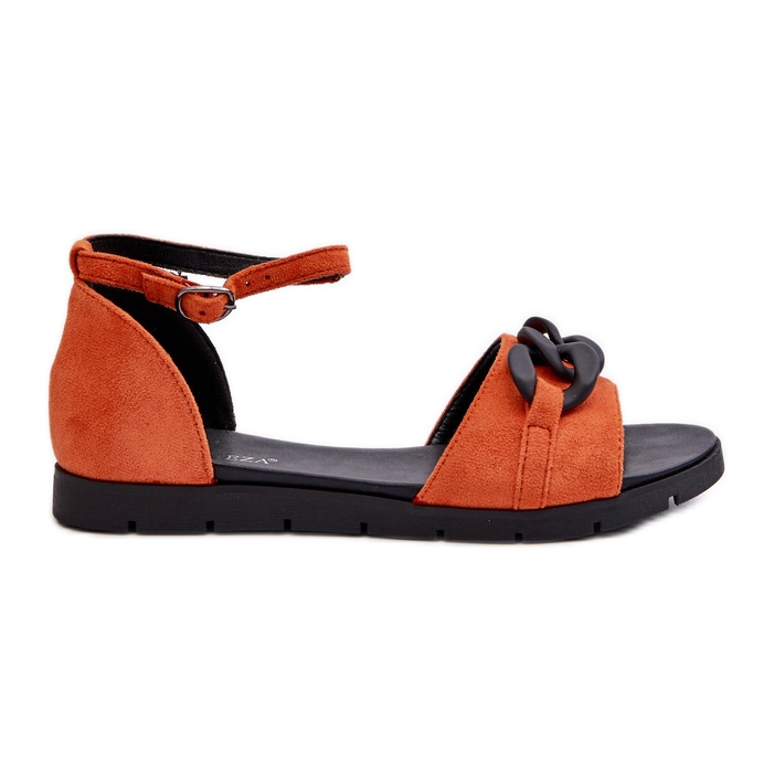 Flache Damensandalen mit Kette Vinceza 17320 Orange