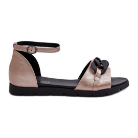 Flache Damensandalen mit Kette Vinceza 17320 Gold golden