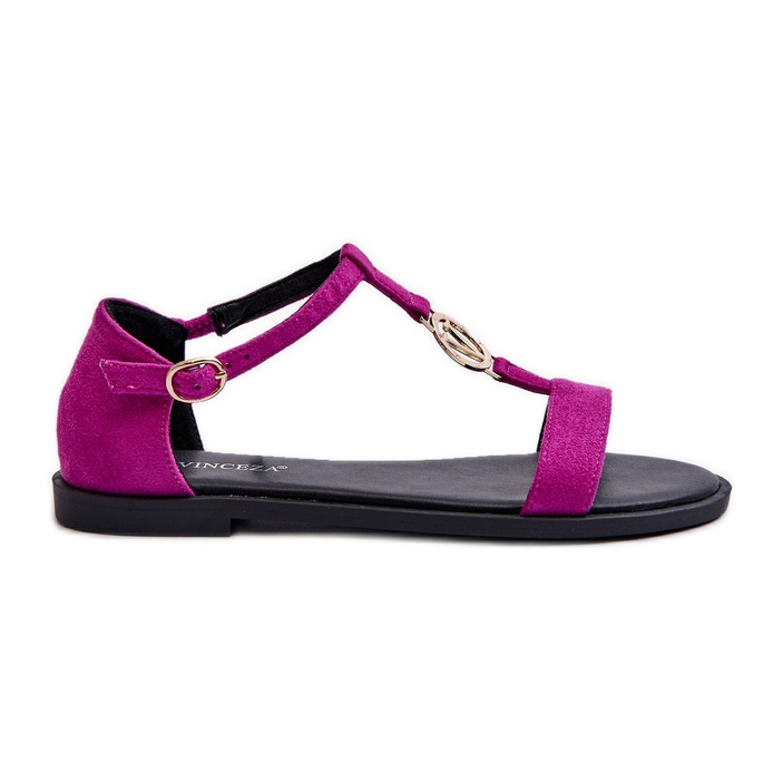 Flache Damensandalen mit Goldverzierung Vinceza 17321 Fuchsia rosa