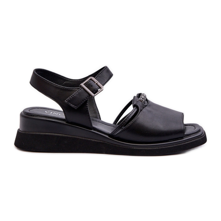 Damen-Lederkeilsandalen Vinceza 66624 Schwarz