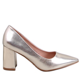 Clairay Gold-Pumps mit weitem Absatz golden