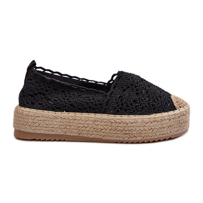 Damen-Espadrilles aus Spitze auf Plateausohle in Schwarz von Elarose