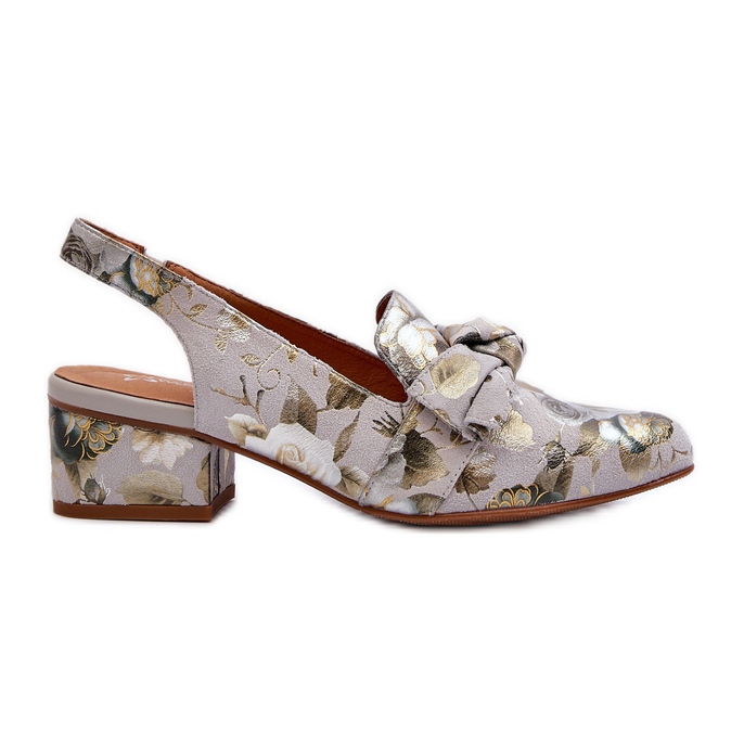 Damen-Sandalen aus Leder mit niedrigem Absatz und Blumen Maciejka N6539-38 Grün