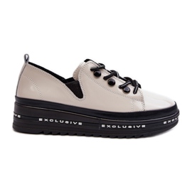 Damen-Schnürschuhe auf Plateau Naturleder S.Barski LR620 Beige