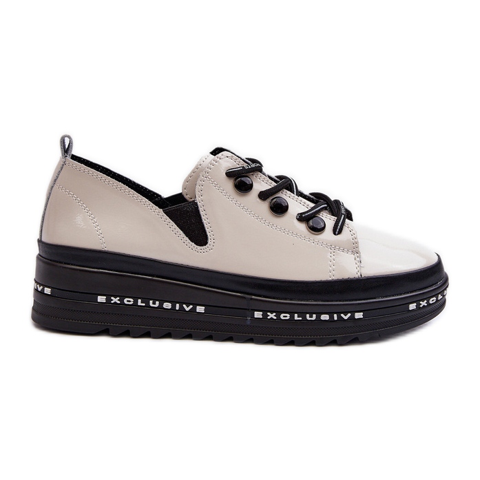 Damen-Schnürschuhe auf Plateau Naturleder S.Barski LR620 Beige