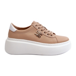 Damen-Ledersneaker auf der Plattform Braun Pernalia