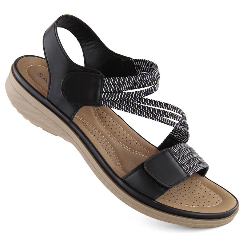 Damen-Sandalen mit Klettverschluss und Gummibändern, schwarz Sabatina Y8066-1
