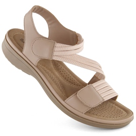 Beige Damen-Sandalen mit Klettverschluss und Gummibändern Sabatina Y8066-1