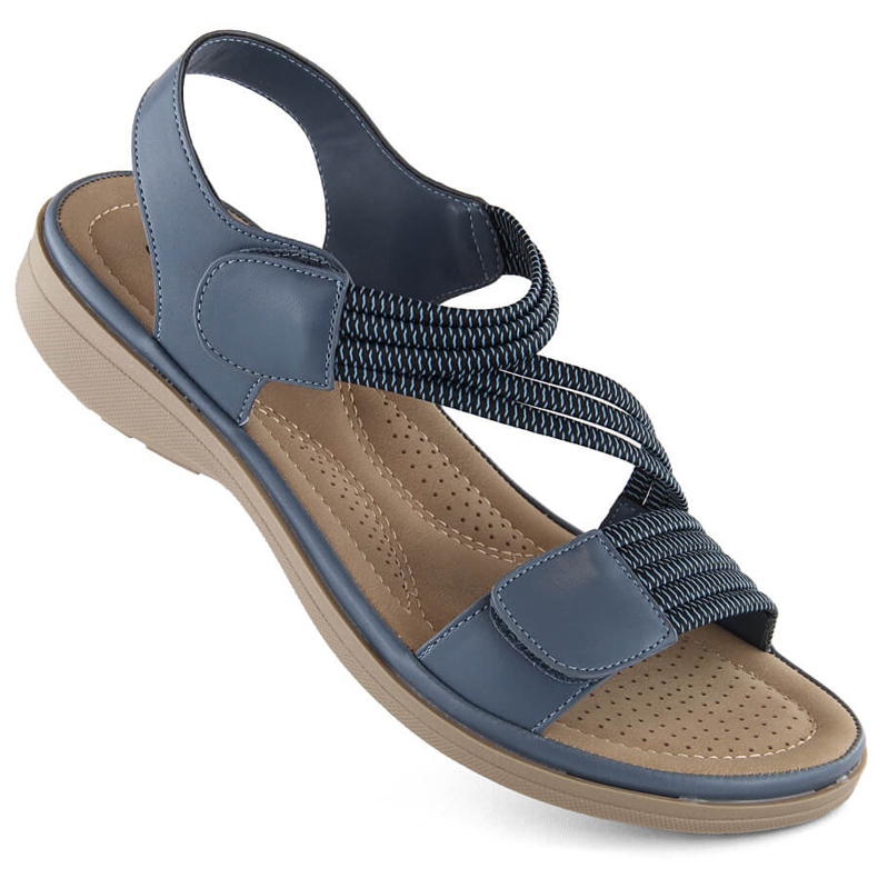 Damen-Sandalen mit Klettverschluss und Gummibändern, blau Sabatina Y8066-1