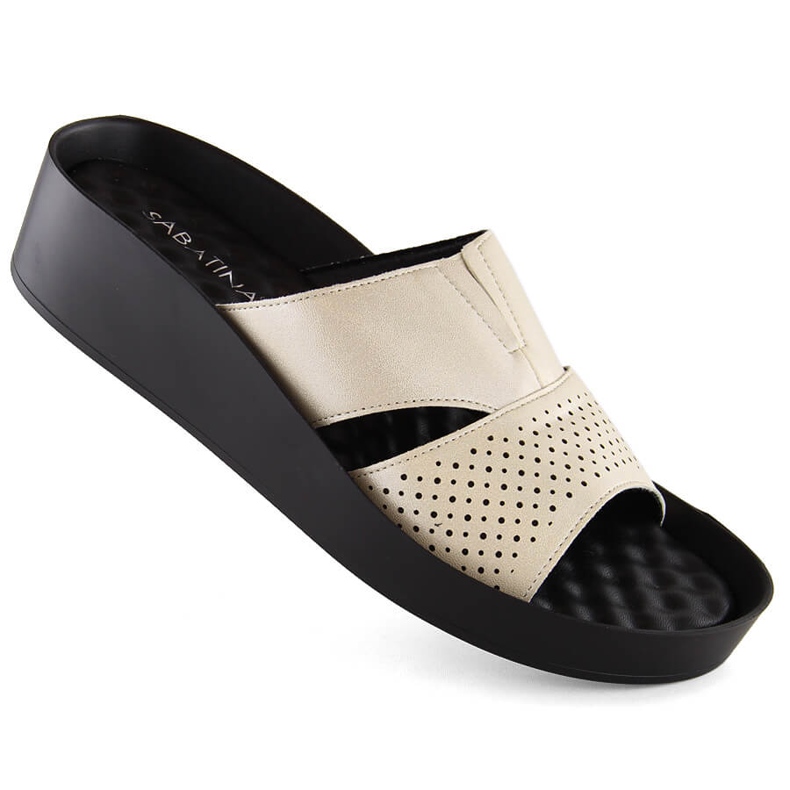 Beige glänzende Damen-Flip-Flops mit Gummiband Sabatina 2318-4