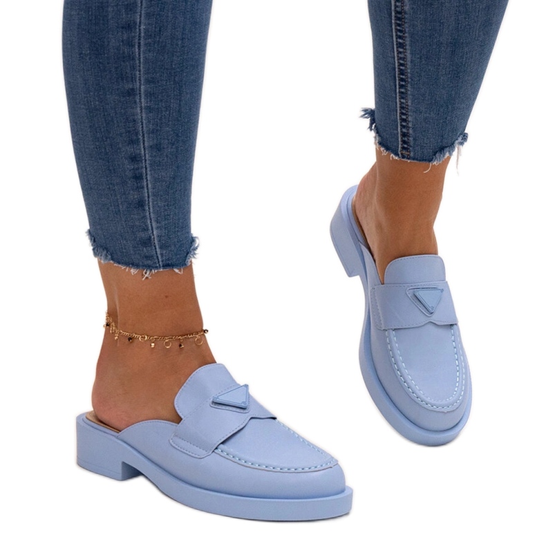 Blaue Berkshire-Pantoletten mit geschlossener Zehenpartie