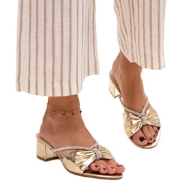 Pantoletten mit hohen Absätzen, verziert mit Anbrani-Zirkonen golden