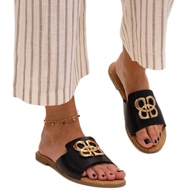 Schwarze Flip-Flops, verziert mit einer Perkin-Schnalle