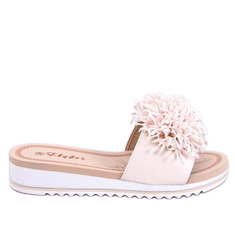Ragnes Beige Blumen-Keil-Mules