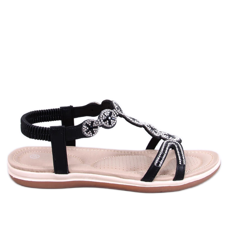 Yvers Schwarze Sandalen mit dekorativen Zirkonen