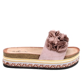 Rabenbeige Flip-Flops mit dicker, bunter Sohle