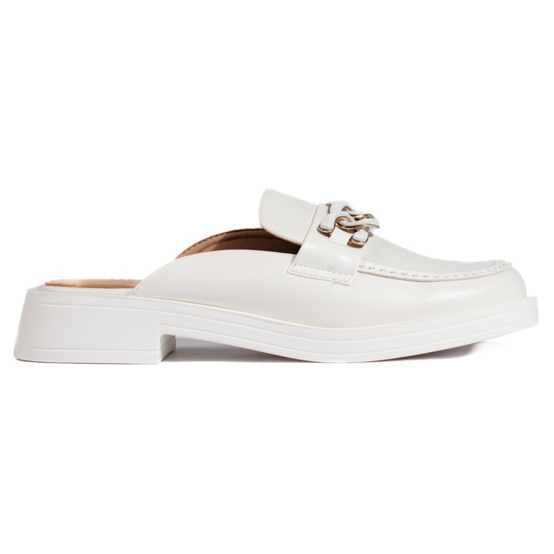 Weiße Pantoletten mit durchgehender Plateausohle