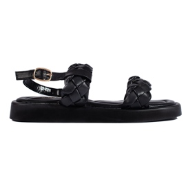 Schwarze Damensandalen mit geflochtenen Riemen
