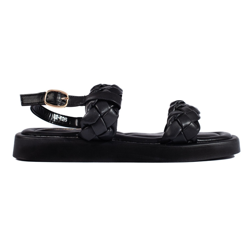 Schwarze Damensandalen mit geflochtenen Riemen