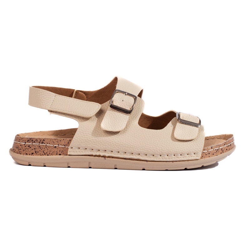 Beige bequeme Damensandalen mit Schnallen