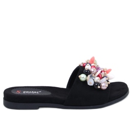 Schwarze Flip-Flops von Lumsen mit bunten Steinen