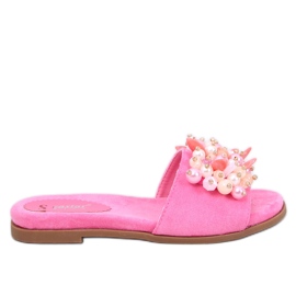 Lumsen Fuchsia Flip-Flops mit bunten Steinen rosa