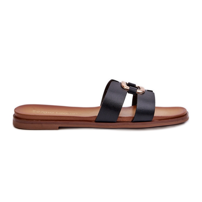 Flache Damen-Flip-Flops aus Öko-Leder Sergio Leone SK077H Schwarz